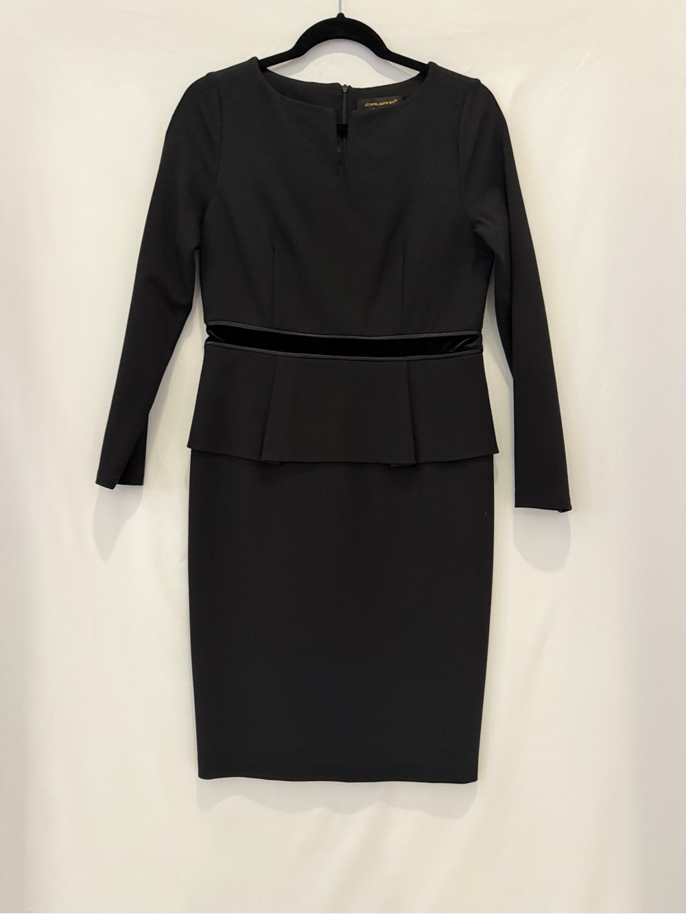 Gyalwana Classic Black Long-Sleeve Peplum Sheath Dress